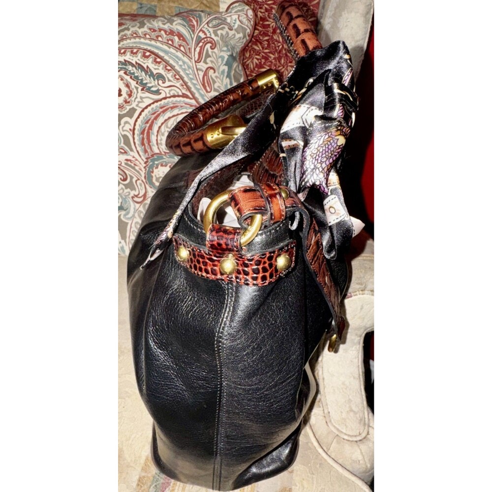 Brahmin Elisa Black Tuscan Leather Satchel Handbag Large - Picture 4 of 5